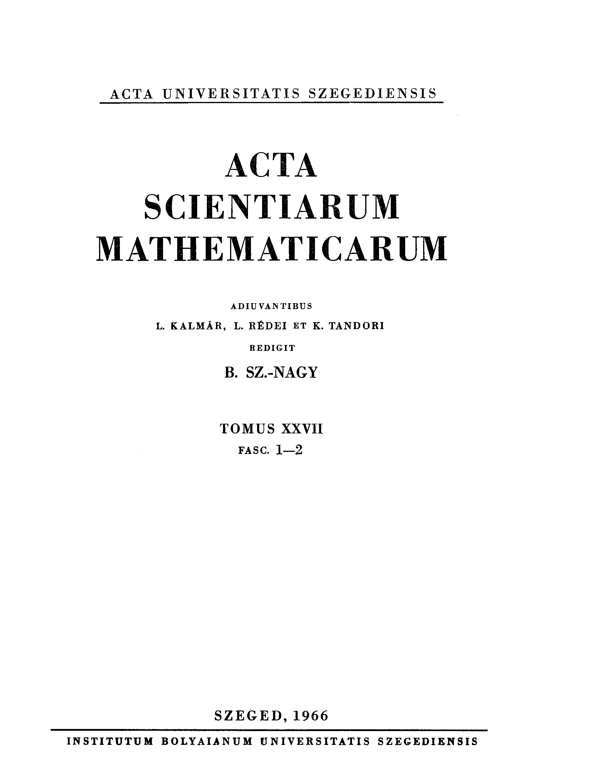 Acta Sci. Math. cover from 1966
