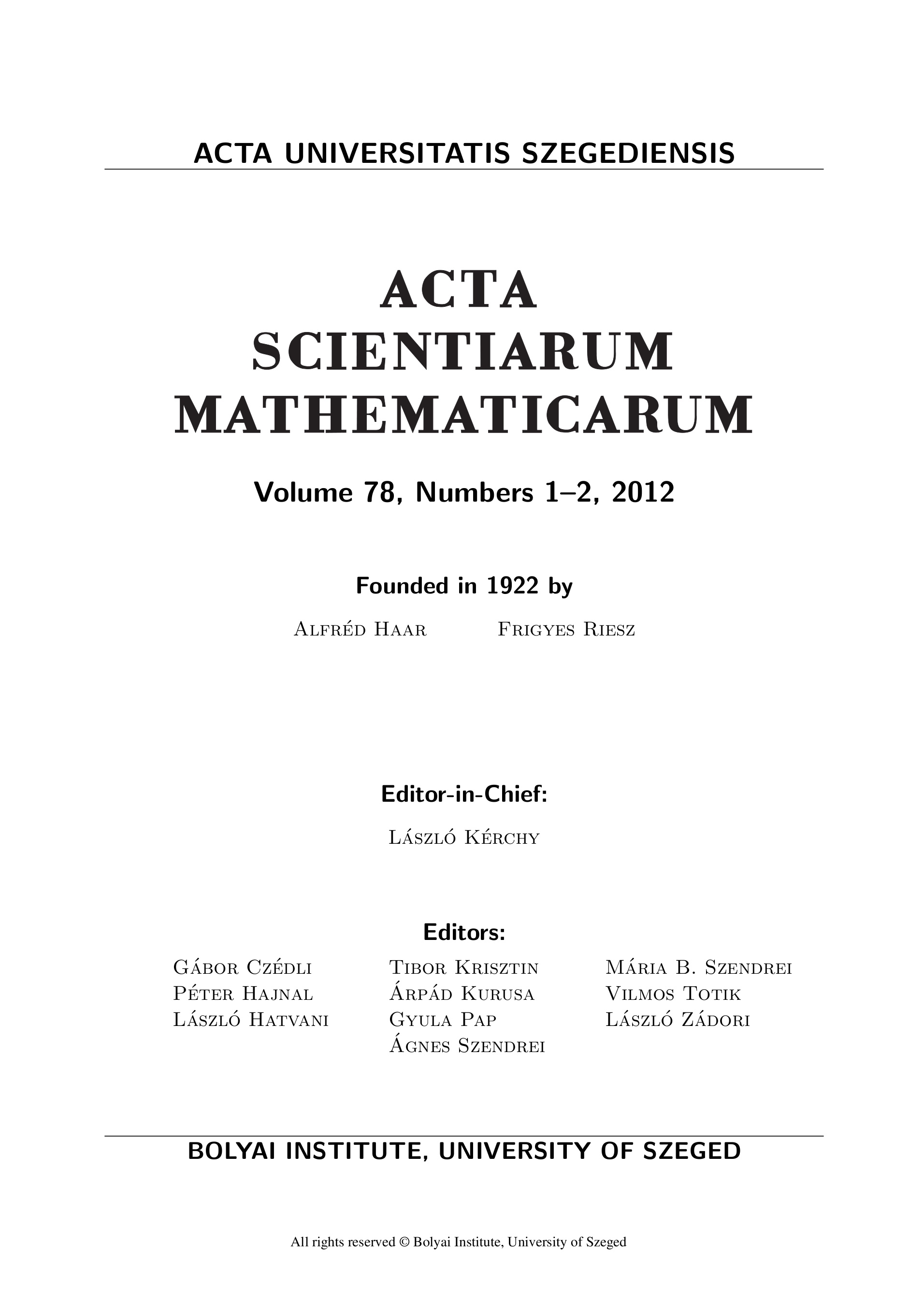 Acta Sci. Math. cover now