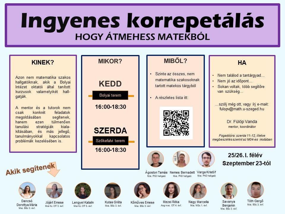 Ingyenes korrepetálás a Bolyai Intézetben