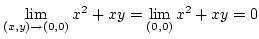 $\lim\limits_{(x,y)\rightarrow (0,0)}{x^2+xy}=\lim\limits_{(0,0)}{x^2+xy}=0$
