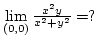 $\lim\limits_{(0,0)}{x^2y\over{x^2+y^2}}=?$