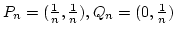 $P_n=({1\over n},{1\over n}), Q_n=(0,{1\over n})$
