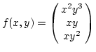 $f(x,y)=\pmatrix{x^2y^3\cr xy \cr xy^2 \cr}$